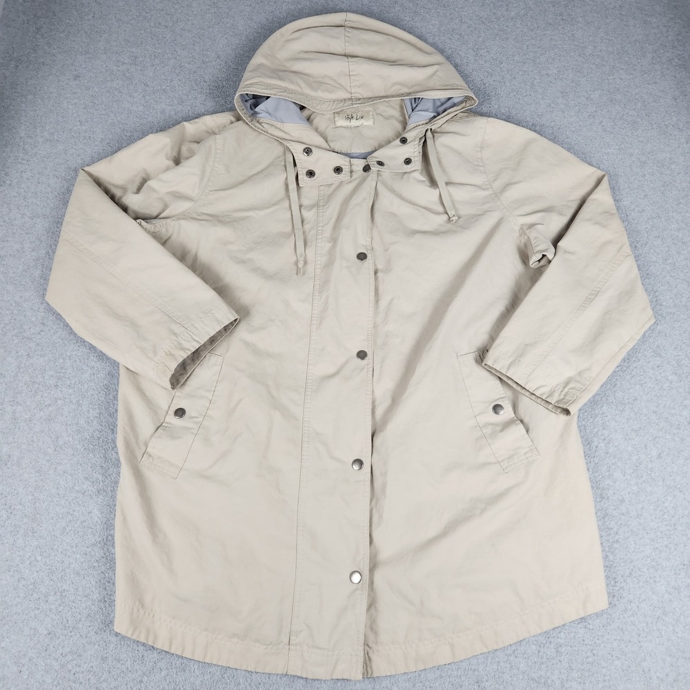 Style & Co Anorak Jacket Womens 2XL Beige Lined Utility Hooded Snap Full Zip